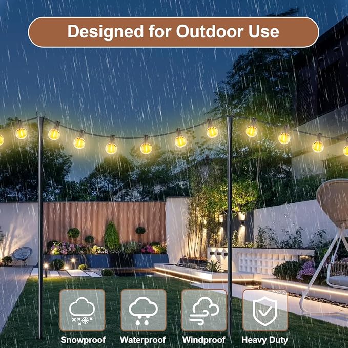 6 Pack String Light Poles for Outside, Upgraded Heavy-Duty Metal Poles for Outdoor String Lights with Fork, Adjustable Lighting Hanging Accessories for Patio Decor Pergola Backyard Garden Decorations