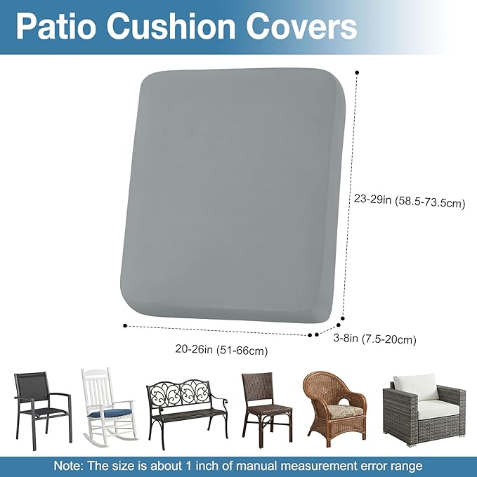 hyha Waterproof Outdoor Cushion Covers for Patio Furniture, Stretch Patio Chair Cushion Slipcovers, Coated UV Resistant Replacement Seat Covers, Solid Color (Grey, 14PC)