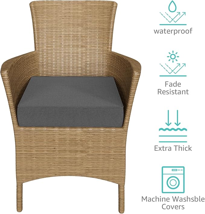 YENING 25x25 Memory Foam Outdoor Chair Cushions Waterproof 4 Inch Extra Thick Patio Seat Pads for Furniture Grey Set of 2