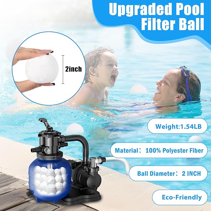 MJZ Pool Filter Balls for Sand Filter, 1.54 Lbs Reusable Sand Filter Balls for Swimming Pools, Efficient Eco-Friendly Polysphere Pool Filtration Balls, Pool Filter Balls Media for Sand Pump