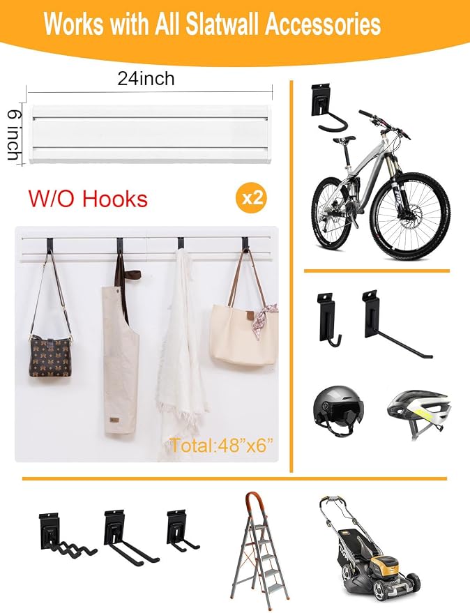 FRAYSCENT Garage Tool Organizer Wall Mount Slat Wall Paneling Yard Tool Storage for Garage, Bike Storage Rack