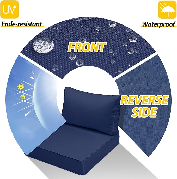AAAAAcessories Outdoor Seat Cushions for Chairs, Fade-Resistant, Waterproof Patio Furniture Replacement Cushions, 23.5" x 25.5" x 5" + 23.5" x 13.5", Navy Blue