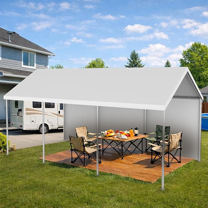 Carport Replacement Canopy Sidewall 20x6.6FT Fits 10x20,12x20,13x20,20x20FT Carport, Waterproof & UV Protected, with Ball Bungees (Only Sidewall, Frame Not Include) (White, Sidewall 1 Pack)
