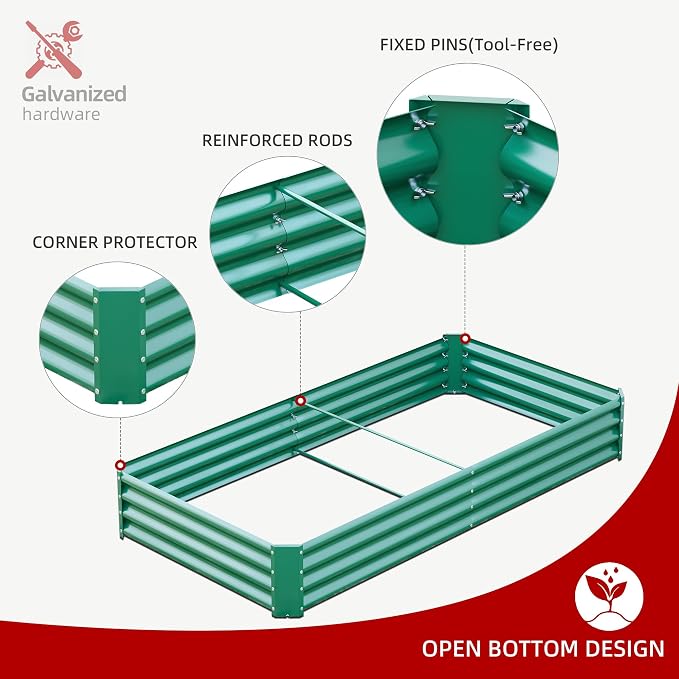 6x3x1ft(2 Pack) Galvanized Raised Garden Bed,Outdoor Planter Box Metal Patio Kit Planting Bed for Vegetables,Flowers, Green