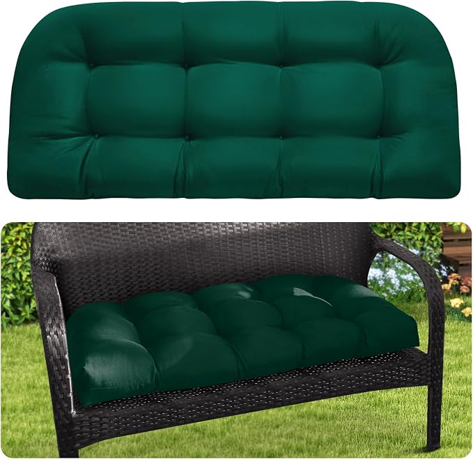 MAGIC ELEPHANT Outdoor Bench Cushion, Memory Foam Loveseat Cushion for Patio Furniture Wicker Chair, Settee Porch Swing Seat Cushion, 44 x 19 Inches (Green)