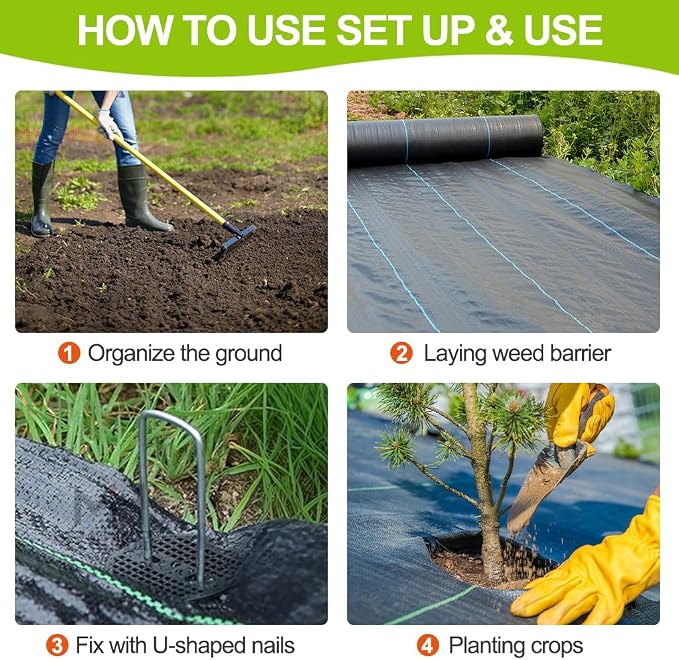 Weed Barrier Fabric 3ft x 50ft (2 Pack), 3.2oz Heavy Duty Landscape Fabric with 20 U-Shaped Stakes, Commercial Grade Weed Control for Garden, Lawn, Flower Bed