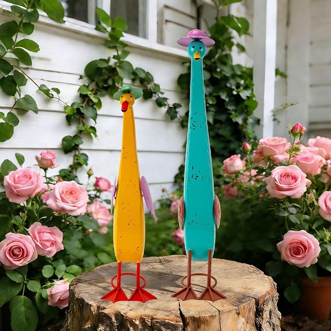 22" Duck Garden Statue Set of 2 Metal Ducks | Outdoor Decor Yard Art Porch Animal Figurine Lawn Ornament Rustproof Sculptures for Outside Patio Backyard Decorations