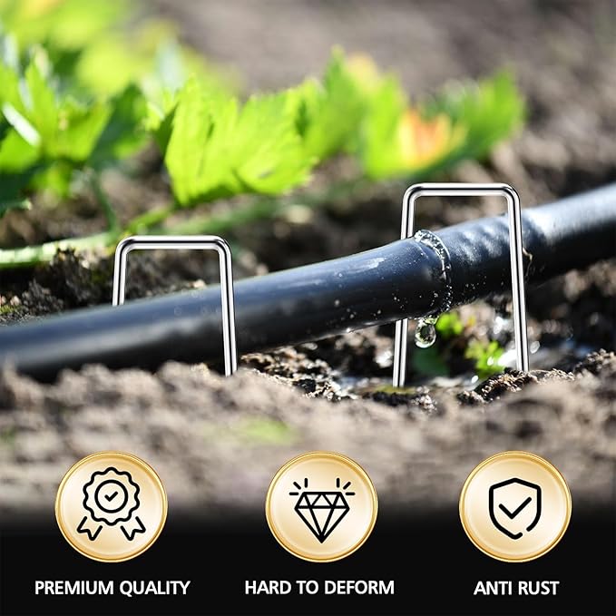 HOOPLE 50 PCS 6 Inch 11 Gauge Galvanized Landscape Staples, U-Shaped Stakes for Weed Barrier Fabric, Outdoor Tent Stakes, Anti-Rust Garden Staples