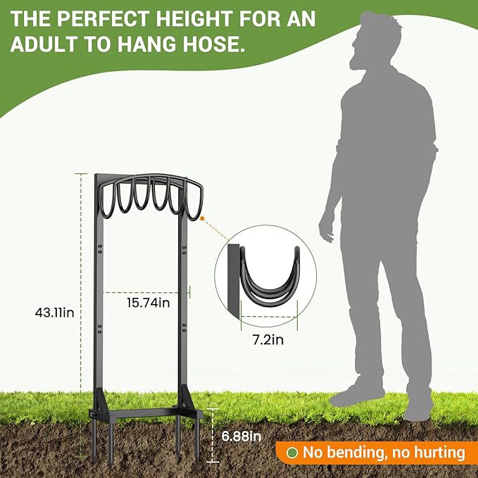 Pattiumo Garden Hose Holder Stand, Heavy Duty Freestanding Metal Hose Holder with 4 Spikes, Hose Reel Alternative Holds up to 150 ft for Yard Lawn Garden Patio