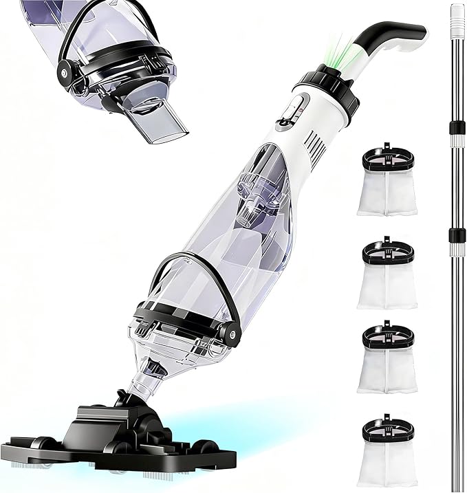 Cordless Pool Vacuum for Above Ground Pool 19.5 GPM, All-Angle Head&LED Display,Handheld Rechargeable Spa Vacuum Cleaner for Inground Pools for Hot Tub, Leaves,Debris,Shallow Steps