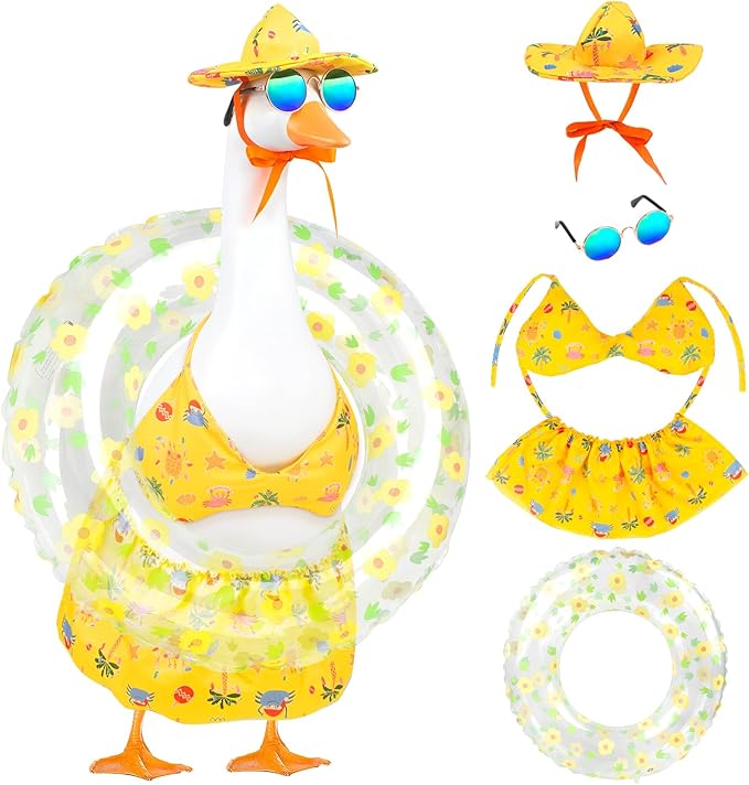 Hawaiian Goose Outfit Summer Porch Goose Outfits Bikini Goose Clothes Cute Goose Costume for Outdoor Garden Yard Decor(Beach Bikini Yellow)