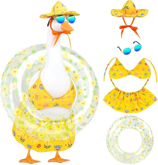 Hawaiian Goose Outfit Summer Porch Goose Outfits Bikini Goose Clothes Cute Goose Costume for Outdoor Garden Yard Decor(Beach Bikini Yellow)