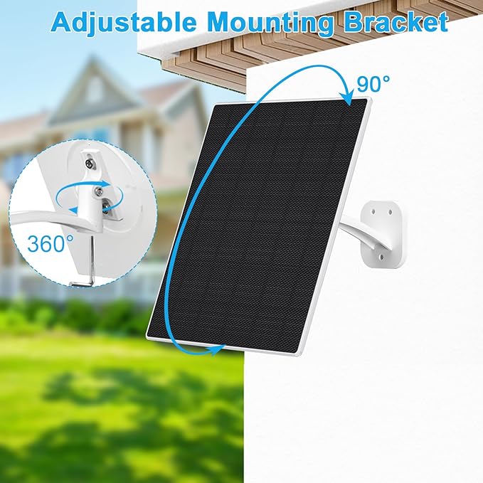 FUTUREZEN Solar Panel for Security Camera, 10W Solar Charger with DC 5.5x2.1mm, USB-C & Micro USB Port, IP66 Waterproof, 360° Adjustable Mount, 7.2FT Cable
