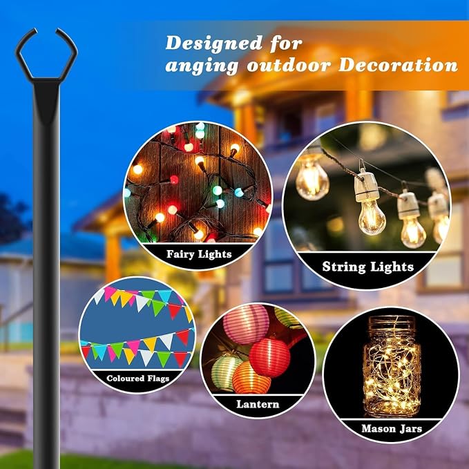 Mutovlin 4 Pack String Light Poles,10 Ft Light Poles for Outside String Lights,Outdoor Lights Pole with Fork,Metal Poles Stand for Patio Deck Backyard (10FT 4 Pack)