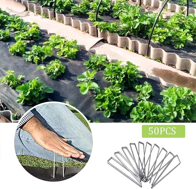 6 Inch Galvanized Garden Landscape Staples Stakes, 25 50 100 PCS Anti-Rust Garden Staples Tent Ground Stakes U-Shaped Landscape Pins for Secure Lawn Fabric, Decoration (50, 6 Inch)