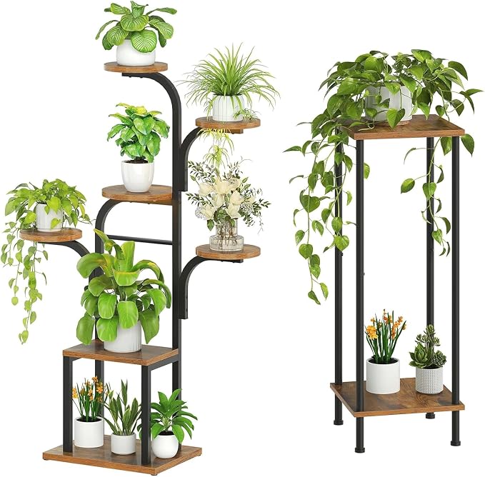 HOOBRO Plant Stand Indoor with Grow Lights, 47.2" Tall Metal Plant Shelf and Plant Stand Indoor, 2 Tier 32.8" Tall Corner Plant Shelf Bundle, BF09DHJ01-BF14HJ01