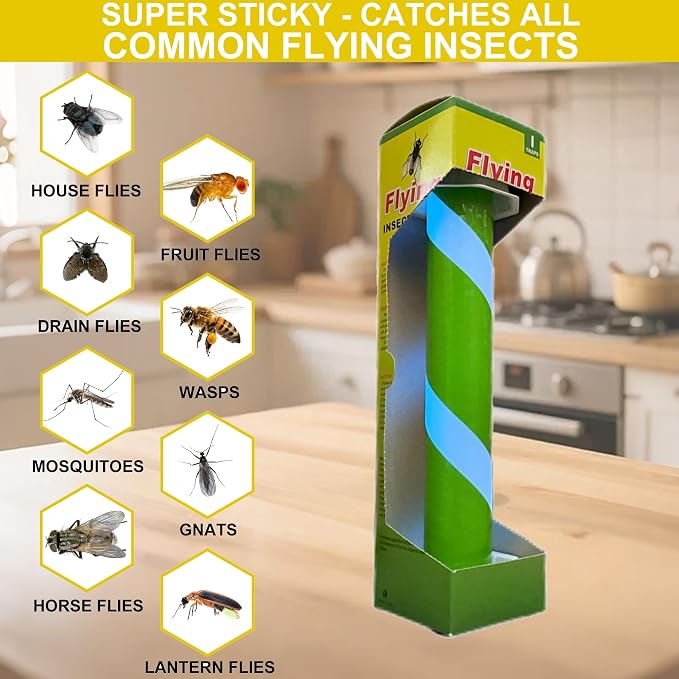 Fly Stick Sticky Fly Traps for Indoors Outdoor 12pk, Sticky Hanging Fly Stick, Flying Insect Trap, wasp Trap（Fluorescent Strip Green）