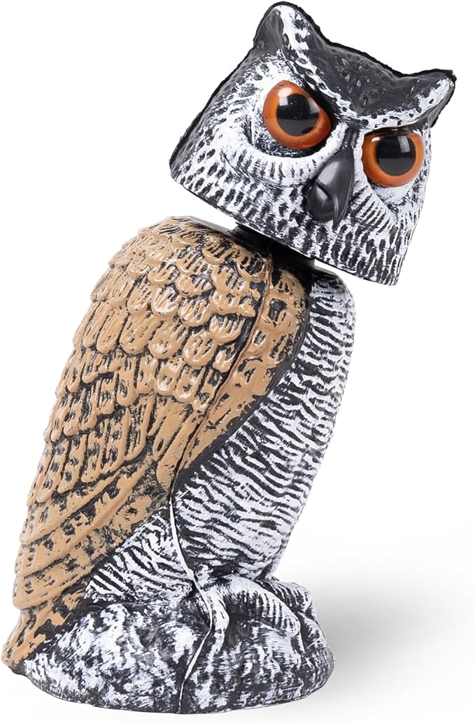 OFFO Fake Owl, Owl Statue for Garden and Yard Decoration, Weatherproof Plastic Rotating Head Outdoor Owl Decor for Porch Pool Patio Yard, 8-Inch Height, Round Ear Owl