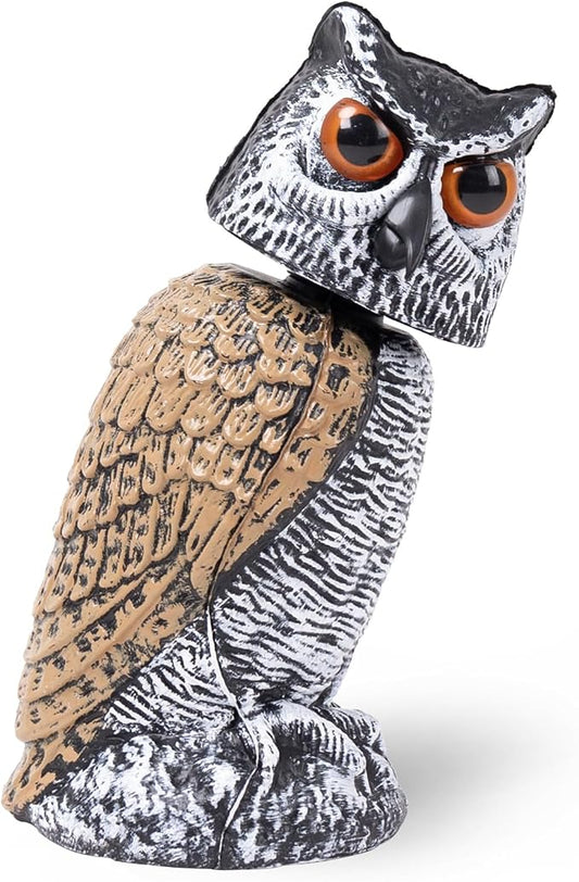 OFFO Fake Owl, Owl Statue for Garden and Yard Decoration, Weatherproof Plastic Rotating Head Outdoor Owl Decor for Porch Pool Patio Yard, 8-Inch Height, Round Ear Owl