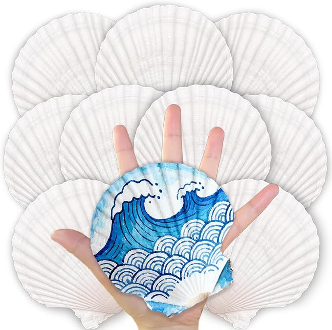 ReePlan 10PCS Large Scallop Shells for Crafts, 4-5 Inch Natural Sea Shells for Decorating, White Seashells Bulk for DIY Crafting, Painting, Baking, Ocean Themed Party Supplies & Decorations