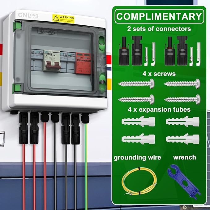 2 String Solar PV Combiner Box IP65 2 in 1 Out DC500V 32A Circuit Breaker with Surge Protector and 15A PV Fuse,Solar Disconnect Switch Outdoor Waterproof for Solar Panels System