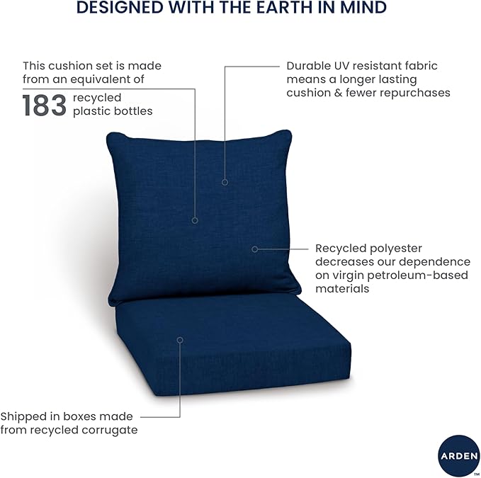 Arden Outdoor Deep Seat Cushion Set, 24 in x 24 in, Weather-Proof, Rain-Proof, Fade Resistant Patio Cushion for Chair, Sofa, and Couch Sapphire Aurora Blue Stripe