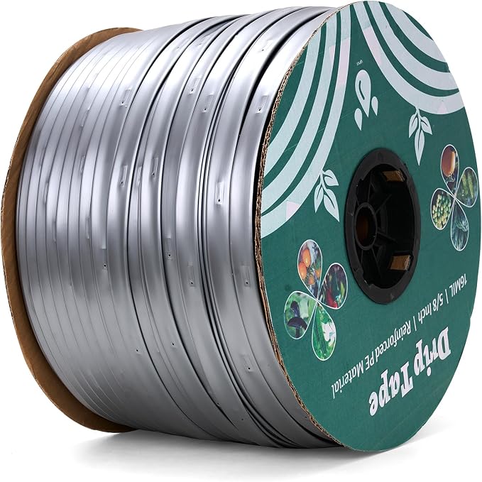3000FT 5/8" Drip Tape Irrigation, 16 Mil Heavy Duty with 6" Emitter Spacing, Silver Reflective Drip Tape Resistant to Pecking & Biting, Heat-Safe for Seedlings, Ideal for Garden Farm Greenhouse Patio
