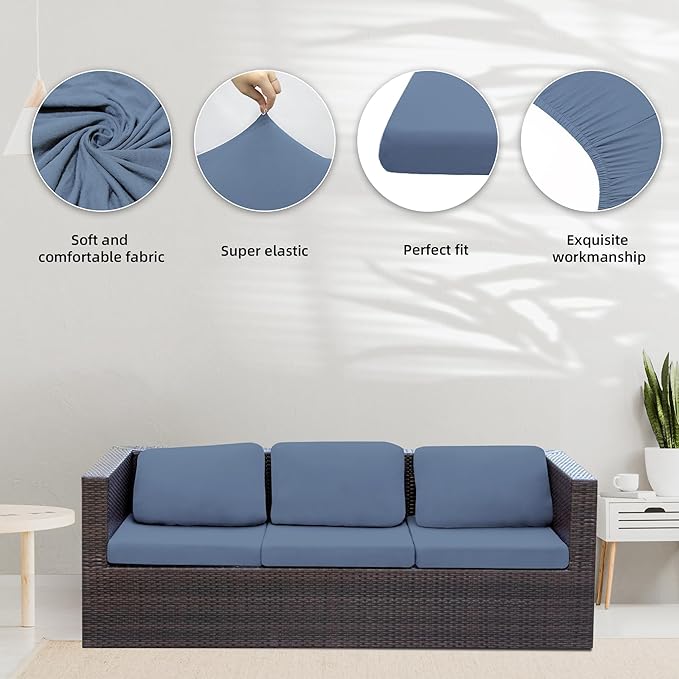 8Pcs Stretch Patio Cushion Covers,Outdoor Couch Covers Replacement,Outdoor Couch & Sofa Slipcovers,for Patio Furniture Cushion Covers,Washable Reusable Furniture Protector (Grey Blue,Cover Only)