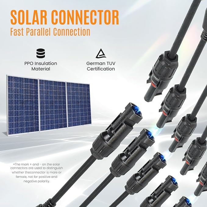Solar Panel Connector 5 to 1 Solar Y Branch Solar Panel Splitter 5 Way Solar Panel Parallel Connectors Solar Adapter Cable Plug Pair for Solar System Panel(1 Pair 5 to 1)