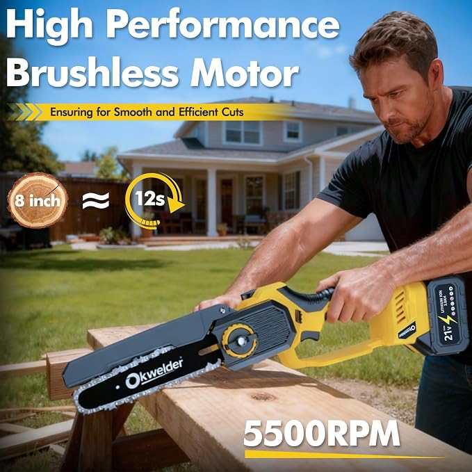 Cordless Pole Saw 8 Inch, 2-in-1 Electric Pole Saws Mini Chainsaw with 2x 3.0Ah Battery Pole Saws for Tree Trimming, Battery Powered Pole Chain Saw for Tree Branches Wood Cutting
