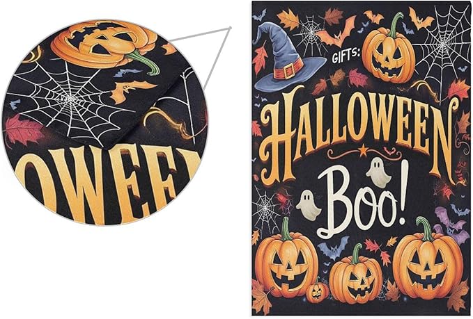 Halloween Ghost Boo House Flag 28x40 Inch Double Sided Outside Witch Bat Pumpkin Spider Web Fall Seasonal Yard Outdoor Flag Banner for Garden Lawn Patio Holiday Decorations