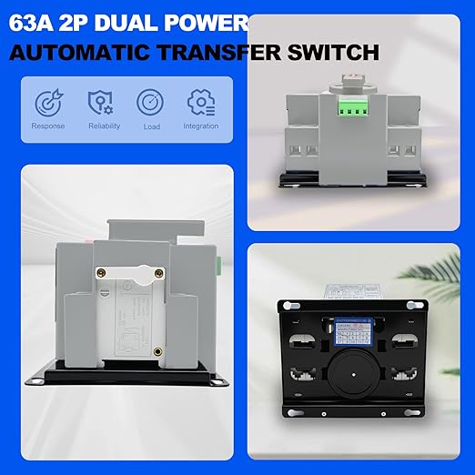 110V Dual Power Automatic Transfer Switch, 2P 63A CE Certified ATS Generator Changeover Switch 50Hz/60Hz