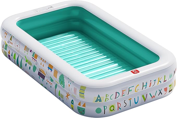 QPAU Kiddie Pool – 65" x 39" Inflatable Pool for Kids & Toddlers, Ball Pit & Baby Pool with Soft Floor, Educational Alphabet & Number, Durable Outdoor Play Toys for Backyard & Indoor Fun (Green)