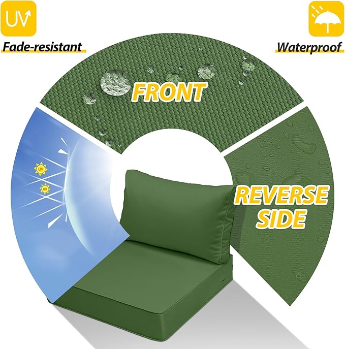 AAAAAcessories Outdoor Seat Cushions for Chairs, Fade-Resistant, Waterproof Patio Furniture Replacement Cushions, 24" x 24" x 5" + 24" x 13.5", Dark Moss Green