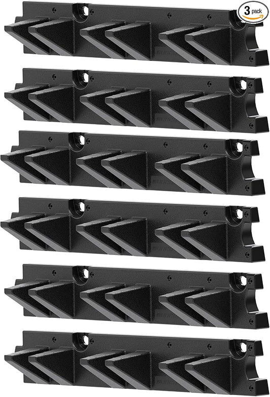 Suncast 3 Pack Long Handle Tool Organizer, Resin Wall Mount Storage Rack with Interlocking Hook System for Garage or Closet, 4.5” x 25” x 5.25”, Black
