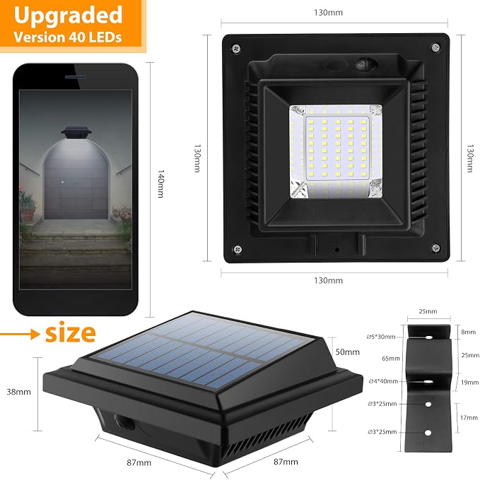 Solar Gutter Lights Outdoor, 40 LEDs Bright Solar Powered led Fence Light Deck Lights Waterproof for Wall, Deck, Fence, Stair, Step and Yard (Black Shell, 6 Pack, Cool White)