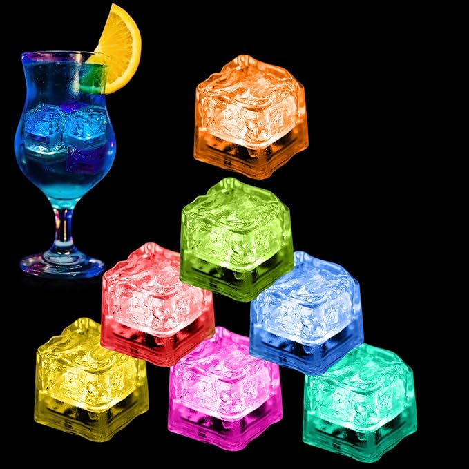 48 Pack Light Up Ice Cubes for Drinks, Multi Color Led Ice Cubes with Changing Lights, IP67 Waterproof Reusable Glowing Flashing Ice Cube for Club Bar Party Wedding Decor