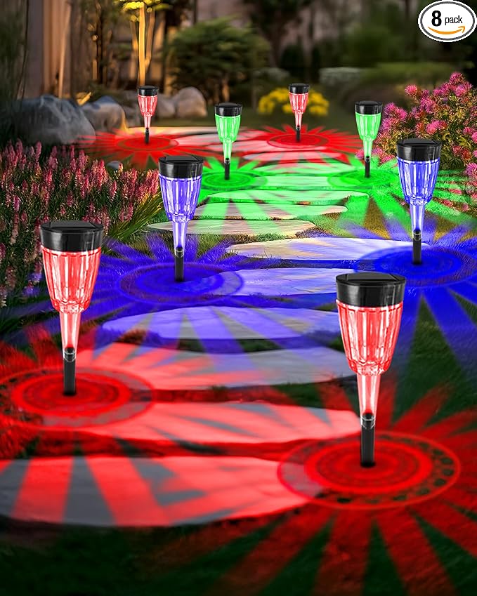 FREECUBE Solar Pathway Lights Outdoor 8 Pack, Color Changing LED Solar Garden Lights with 4 Lighting Modes, Waterproof Auto On/Off Landscape Lights for Walkway Yard Patio Lawn Driveway Holiday Decor