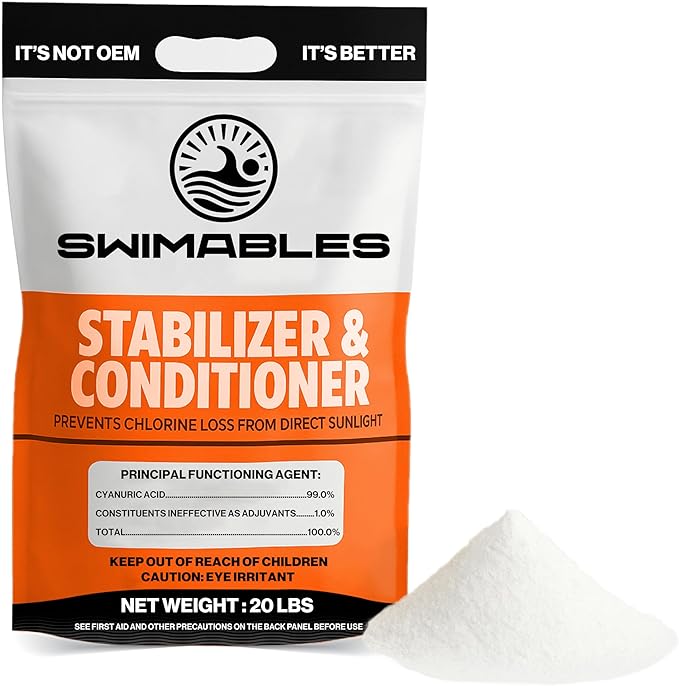 Swimables 20-Pounds Premium Pool Stabilizer & Conditioner, Max Strength Cyanuric Acid for Pools, Spa & Salt Water – Reduces Chlorine Loss, Ideal for Swimming & Hot Tubs