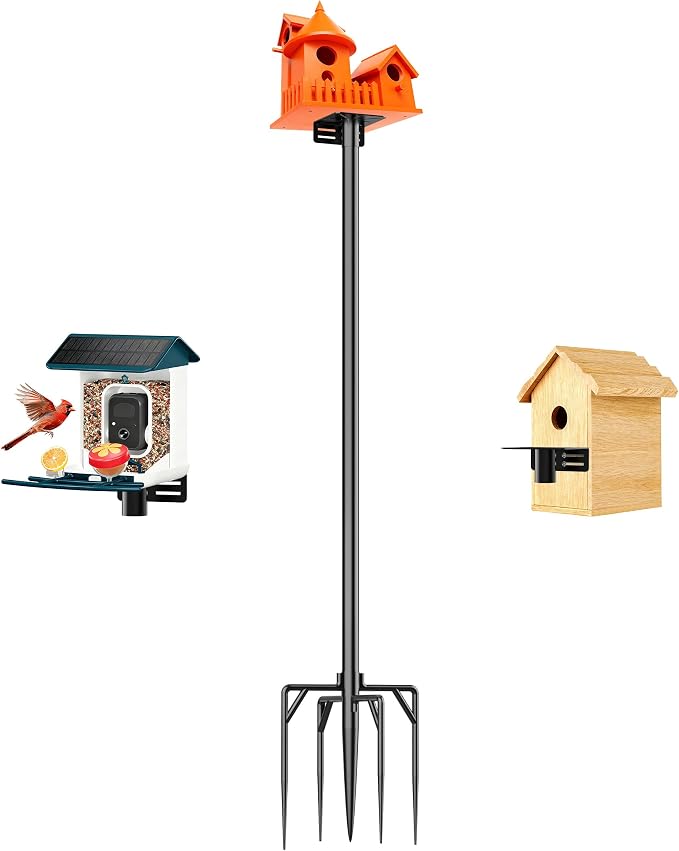 Bird House Pole Stand, Dia 1 Inch Smart Bird Feeder Pole for Camera Birdfeeder, Feeding Station for Outdoors Heavy Duty, Compatible Post Mount 94"