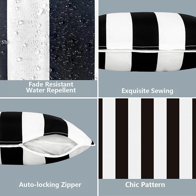 LVTXIII 2 Pack Outdoor Lumbar Pillow Covers 12x20 Inch with Piping, Water-Repellent Back Cushion Covers ONLY for Patio Furniture, Sofa, Garden Bench, Cabana Black