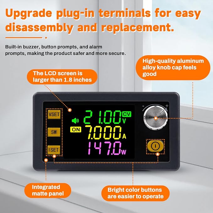 ZPSHYD Buck Boost Converter, 150W 0-36V 7A Adjustable CNC DC Power Supply with MPPT Solar Charging, Color LCD & 10 Memory Groups for Lab, EV, Camping, XY-SK150