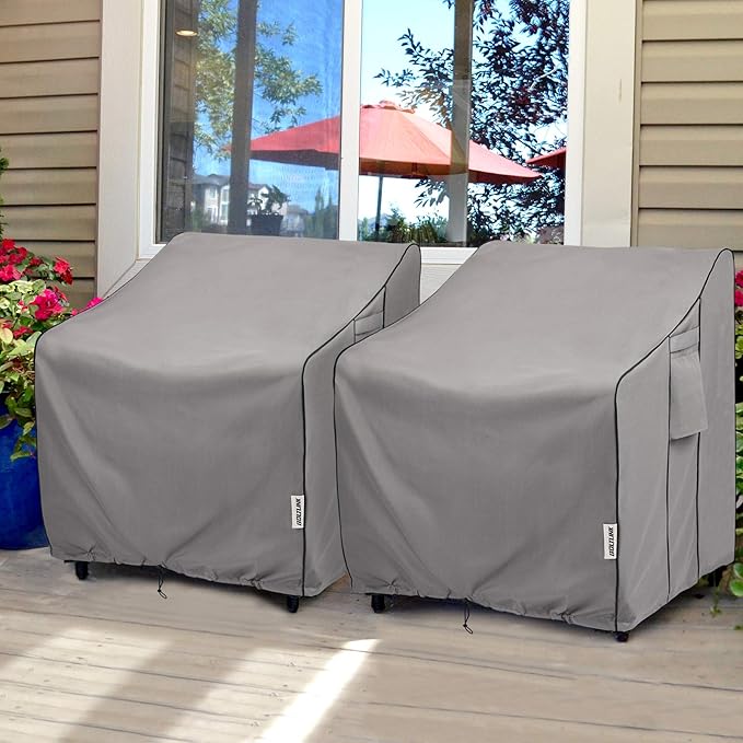 Patio Chair Covers Waterproof, Heavy Duty Outdoor Furniture Covers Fits up to 31.5W x 33.5D x 36H inches -2 Pack Grey