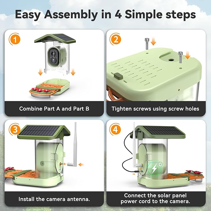 Rayki Solar Smart Bird Feeder with Camera, 2K HD Live Video with AI Identify Bird Species, Real-Time Motion Detection, Outdoor Watching Birdhouse