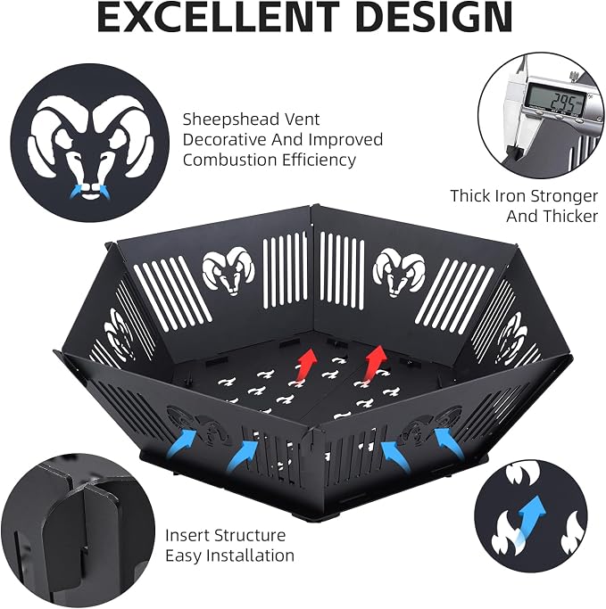 Portable Plug Fire Pit, 38.6"" Collapsible Fire Pit for Outdoor Wood Burning with Carry Bag, Folding Fire Pit for BBQ, Camping, Travel, Picnic, Backyard, Patio, black