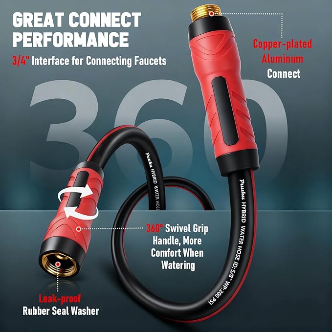 Garden Hose 25ft x 5/8", NON-EXPANDABLE Heavy Duty Premium Flexible Water Hose, No Kink, Leakproof, Lightweight Hybrid Hose with Male to Female Fittings for Household&Backyard