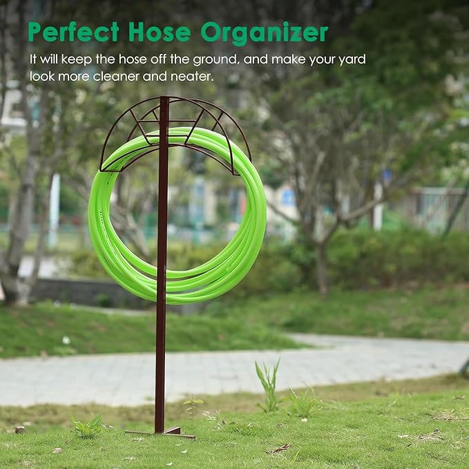 TomCare Garden Hose Holder Detachable Metal Water Hose Holder Hose Hanger Heavy Duty Free Standing Hose Storage Stand for Outside, Brown