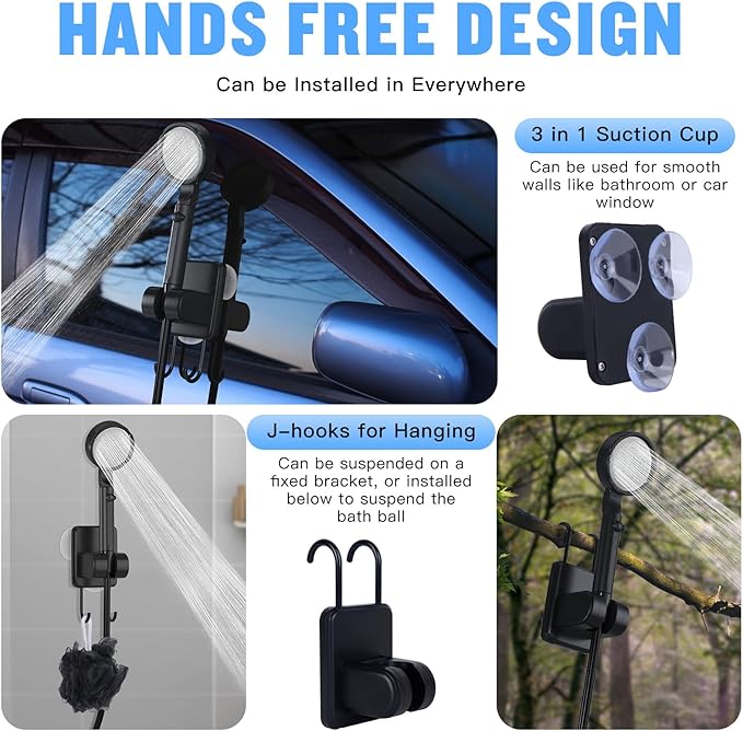 Spopal Portable Shower for Camping, [Upgraded] 10000mAh Rechargeable Camping Shower with 5 Adjustable Speeds,Premium LED Display, IPX8 Waterproof Outdoor Shower Kit for Hiking, Car, Pet, Travel