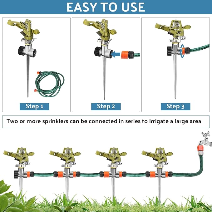 Chengu 8 Set Zinc Alloy Water Sprinklers for Lawns Yard Sprinklers Heavy Duty Sprinkler Heads Adjustable 360 Degree Watering Impact Sprinklers Pulsating Garden Sprinklers for Large Area Irrigation