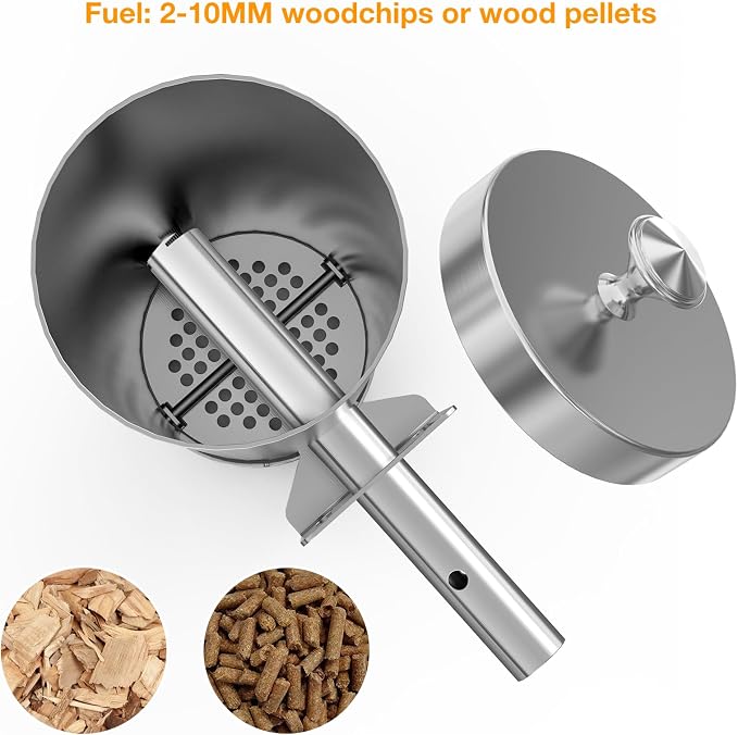 Cold Smoke Generator with Lid & Air Pump, Portable Electric BBQ Smoker, Wood Pellets Outdoor Smoker, Grill Accessory Barbecue Tools for Meat Vegetable, Hot & Cold Smoking, Stainless Steel